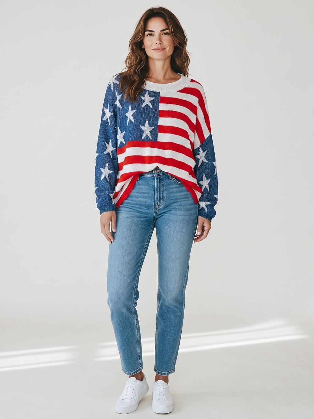 Impressions NWT 1X  American Flag Stars Stripes Oversized Knit Sweater
